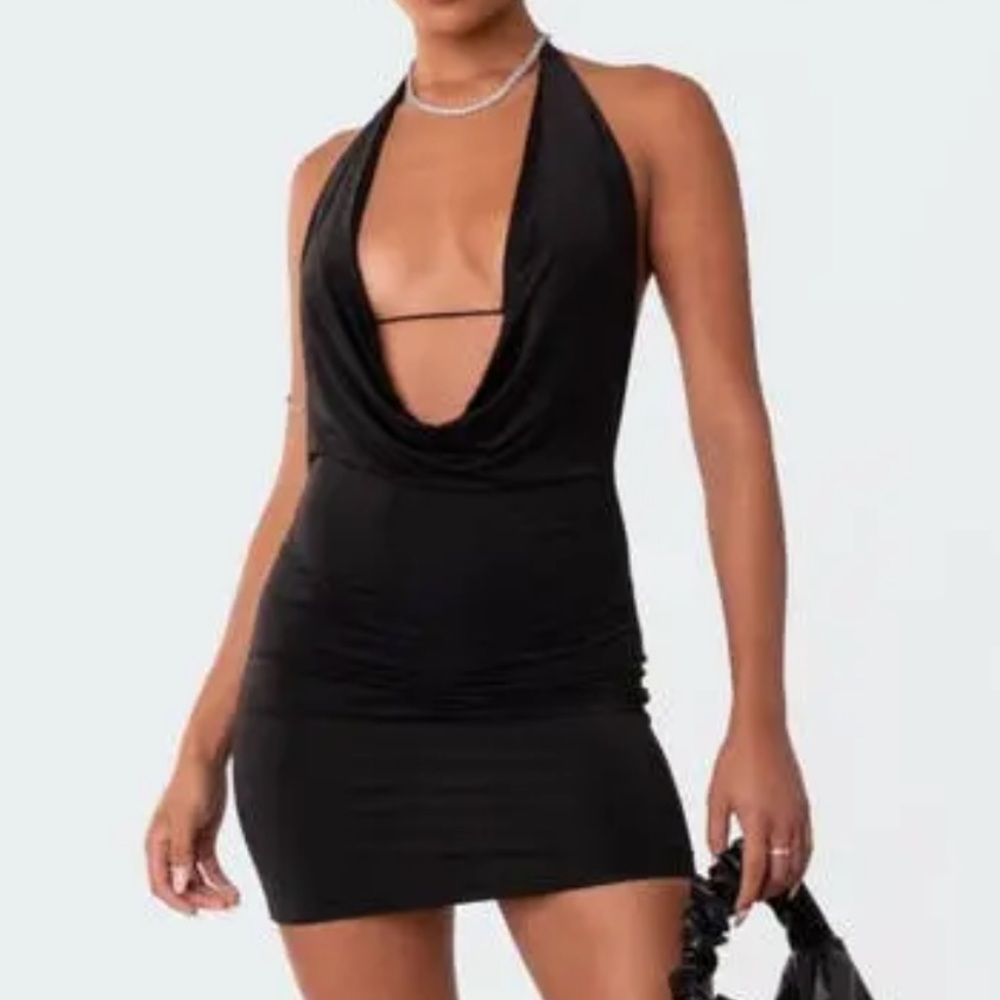 Edikted Black Halter Mini Dress